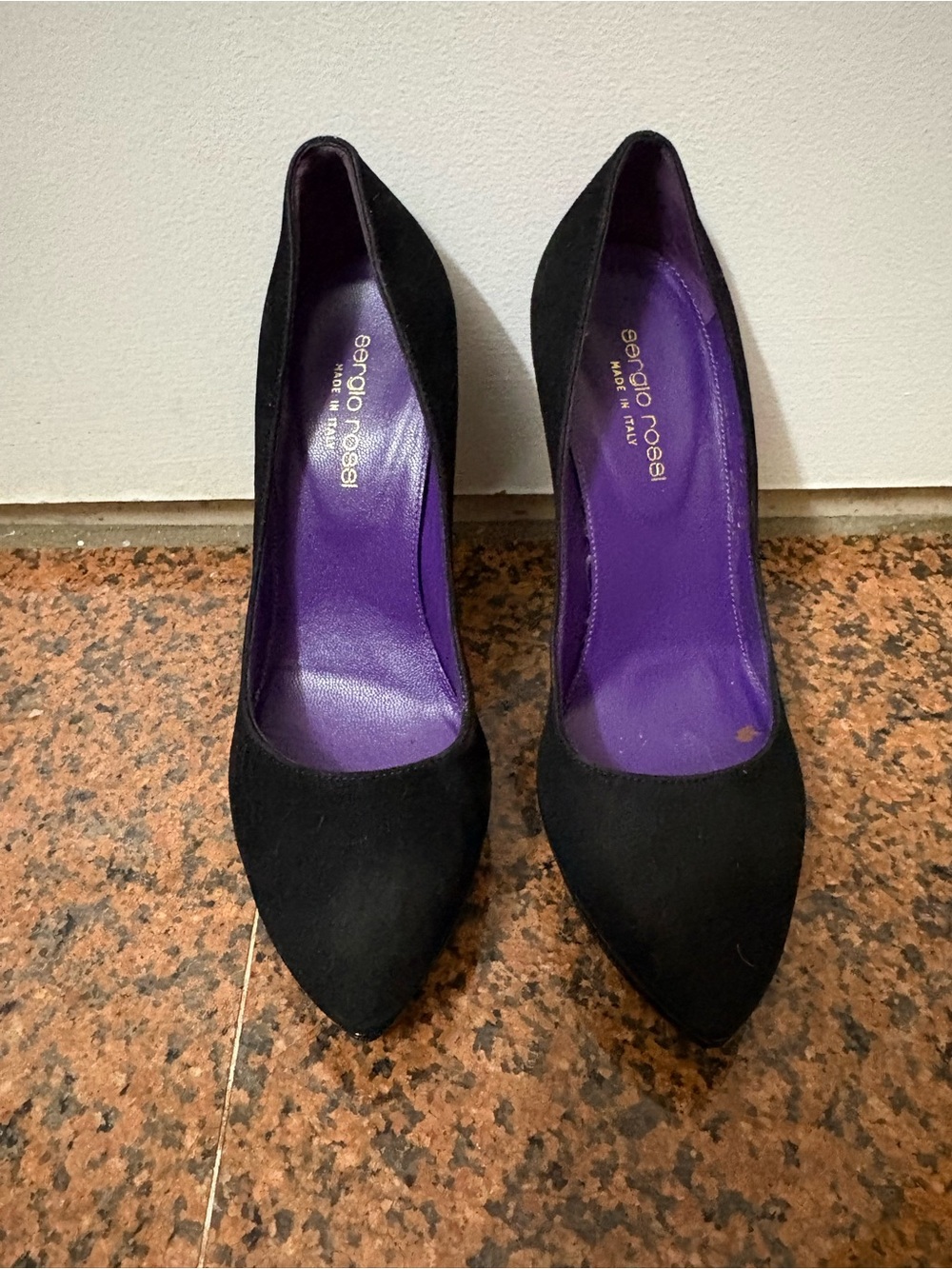 Sergio Rossi Black Suede Pointed Pumps with Purple Insole 36/6
